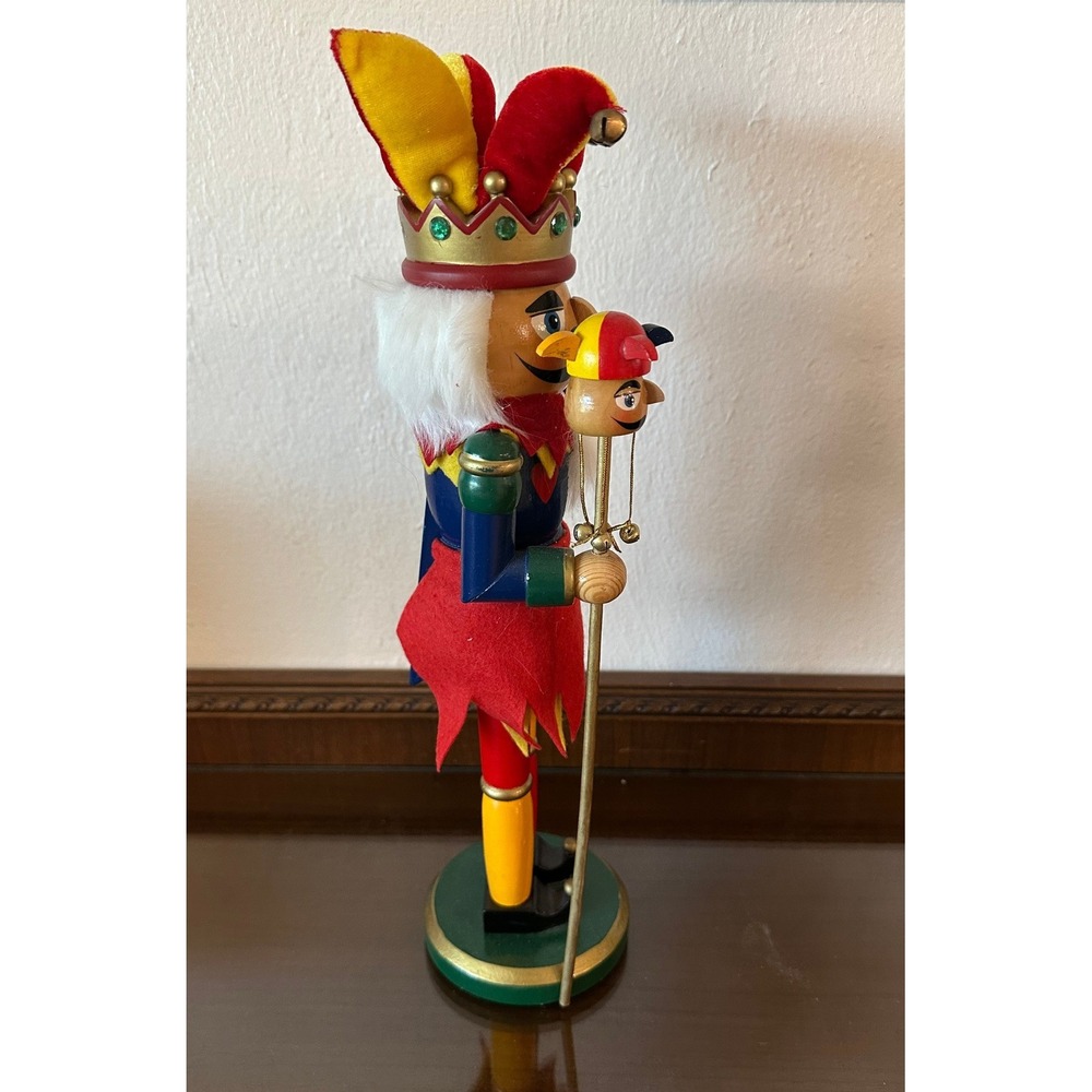 Vintage Wooden Jester Nutcracker 15 Inch Harlequin Court Fool Christmas Decor - Picture 3 of 6